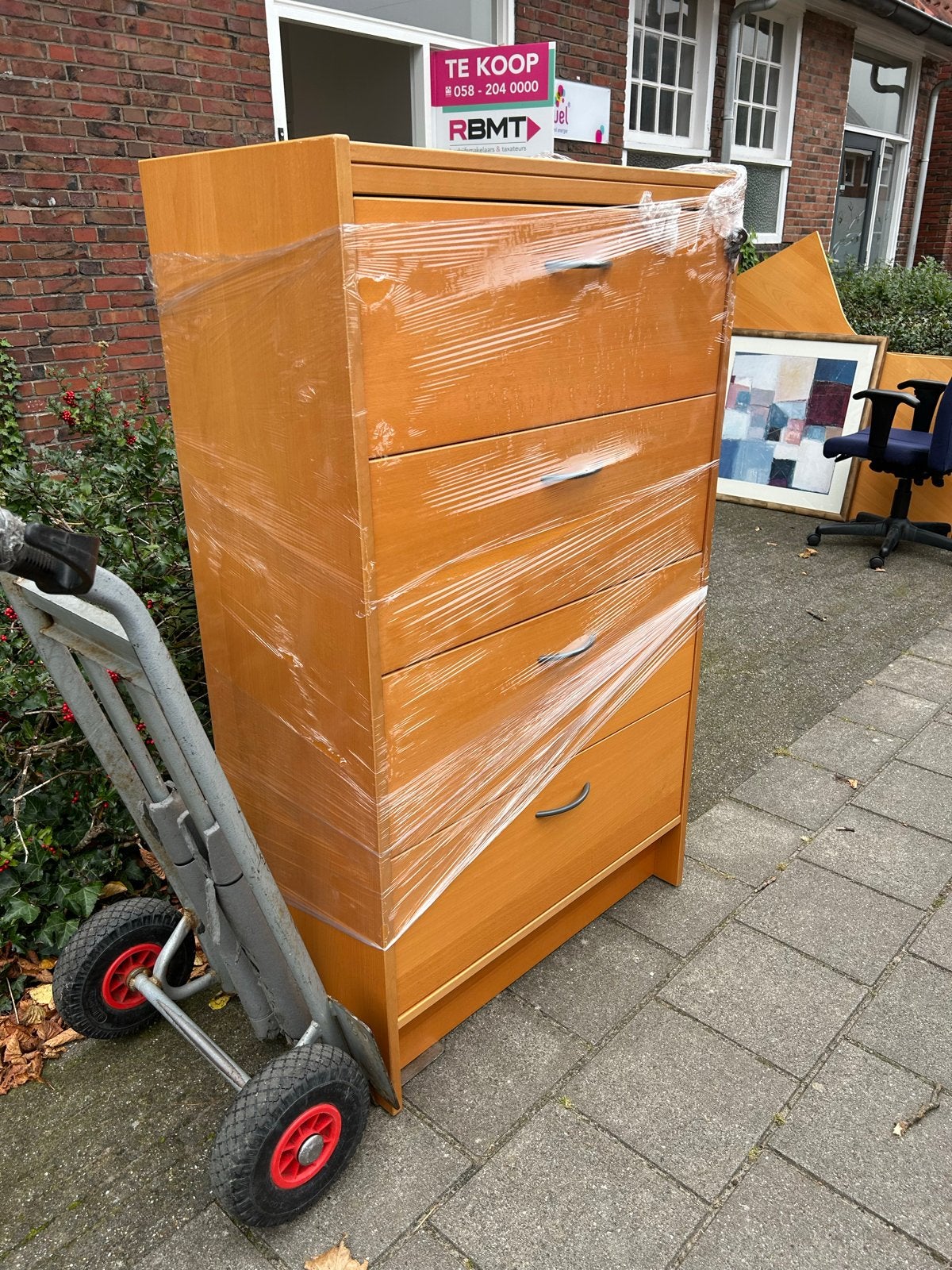Houten ladekast met 4 laden - Ideaal voor kantoor archief, Gebruikt, 100 tot 150 cm, 3 of 4 laden, Overige houtsoorten