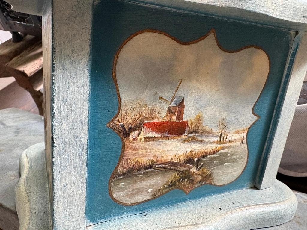 Vintage houten krukje met winterse taferelen, Antiek en Kunst, Ophalen