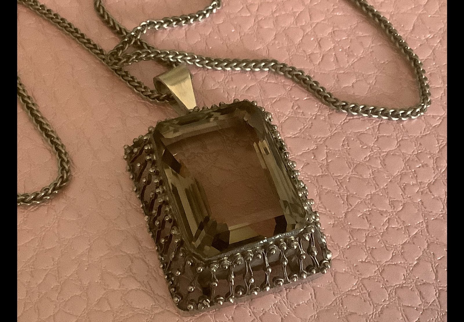 Bijzonder vintage zilveren ketting Kettinghanger Rookkwarts, Verzenden, Zo goed als nieuw, Met edelsteen, Zilver