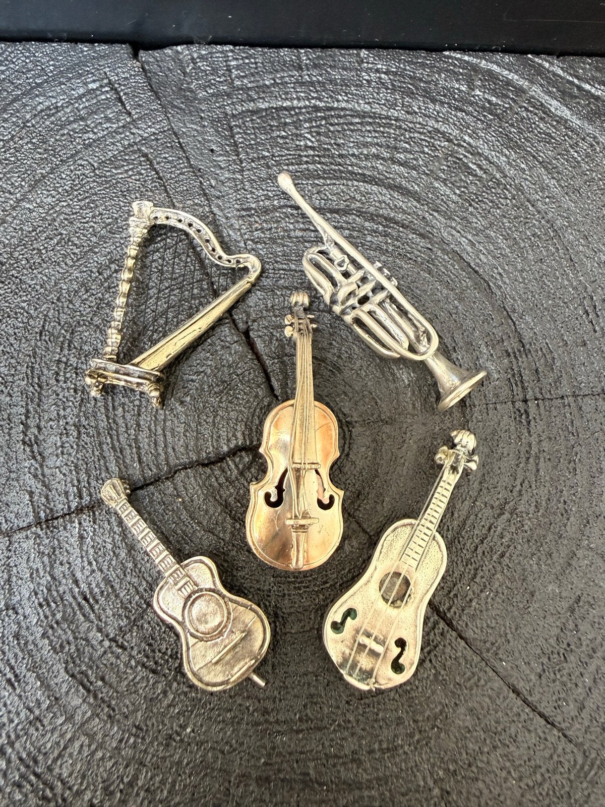 Set van 5 zilveren miniatuur muziekinstrumenten 800, Ophalen of Verzenden, Zilver