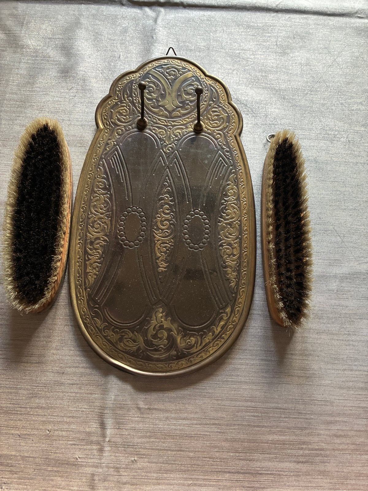 Vintage Kledingborstelset met Wandhouder - Messing, Ophalen of Verzenden