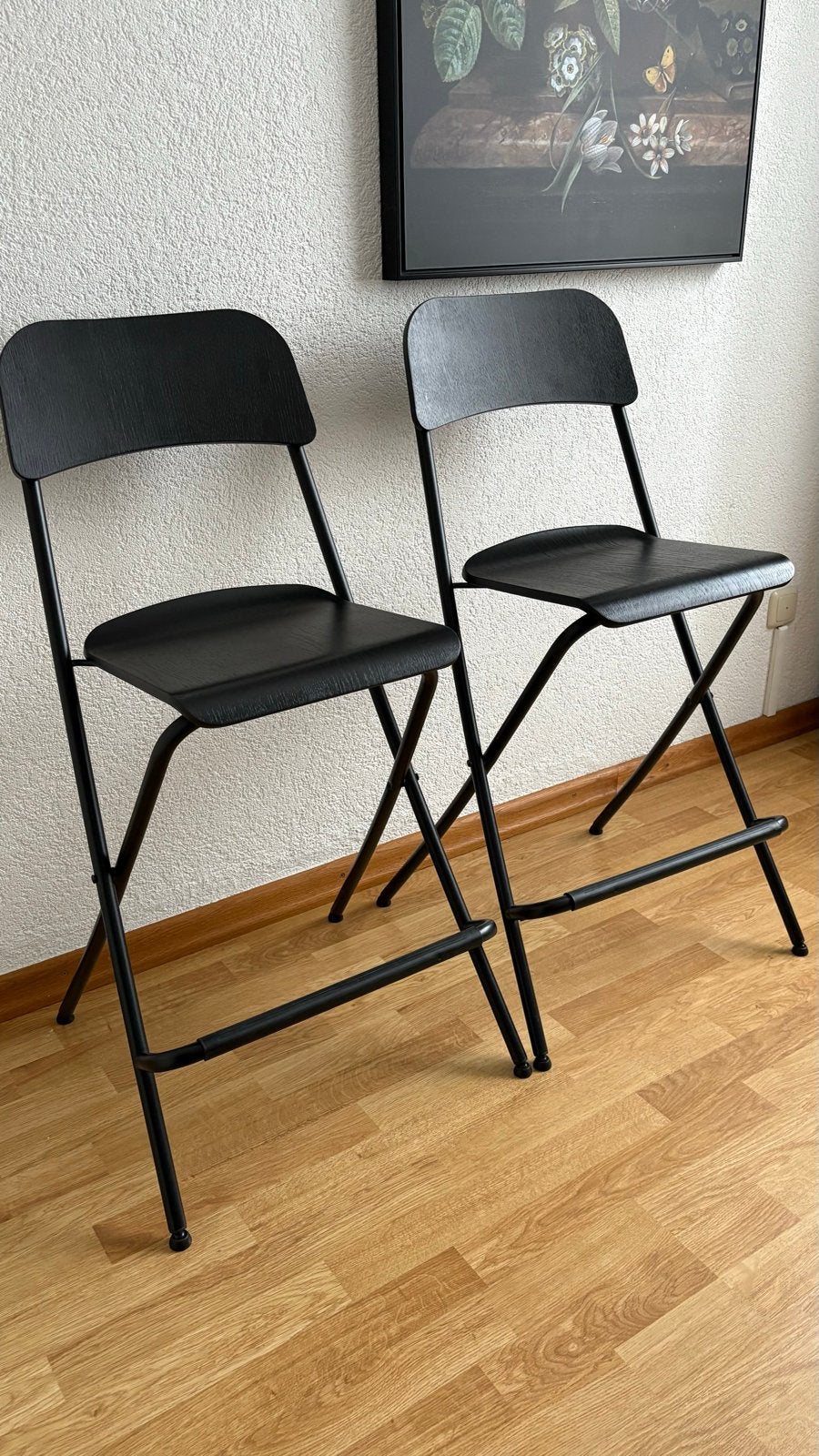 2 stuks opklapbare barkrukken/keukenkrukken - Zwart, Met voetsteun, 60 tot 90 cm, Ophalen of Verzenden, Zo goed als nieuw