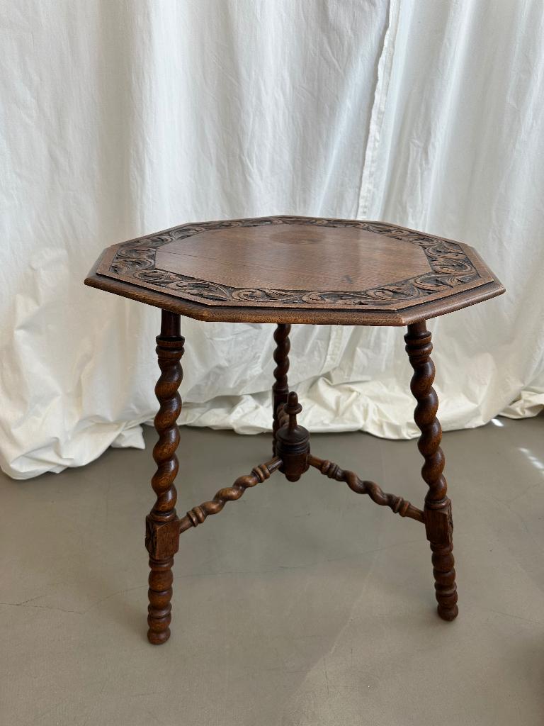 Antieke sidetable plantentafel gedraaide pootjes, Gebruikt, Rond, 55 tot 75 cm, Hout
