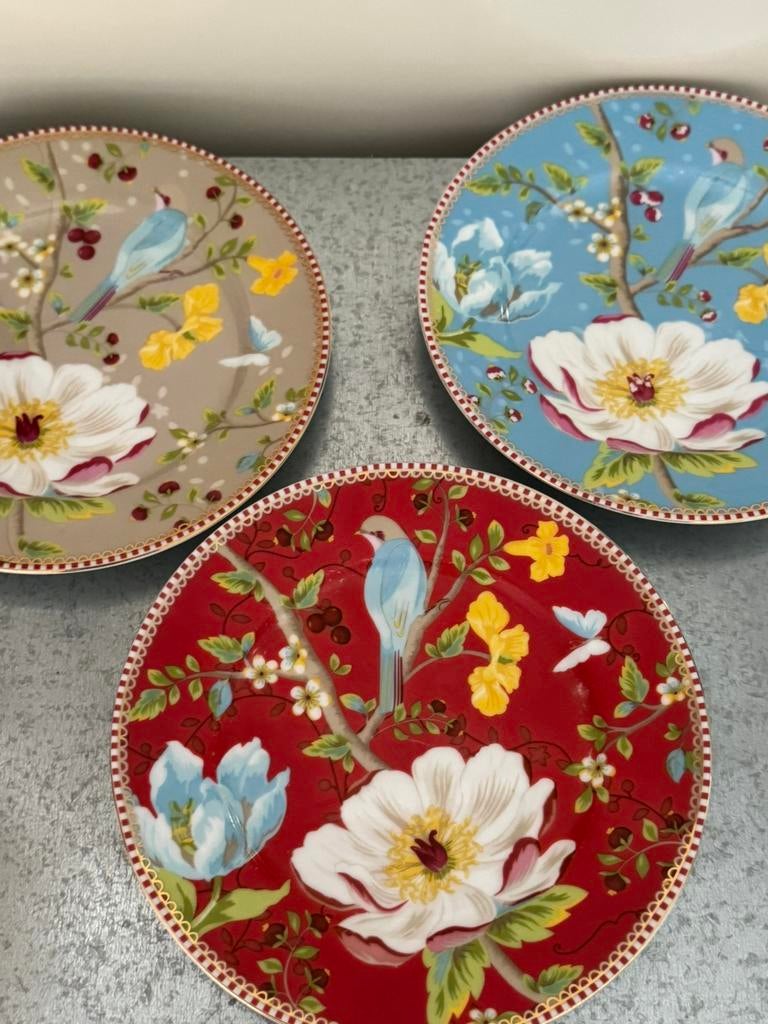 Pip Studio servies Chinese Garden 3 Gebaksbordjes 17 cm, Overige typen, Ophalen of Verzenden, Zo goed als nieuw, Overige stijlen