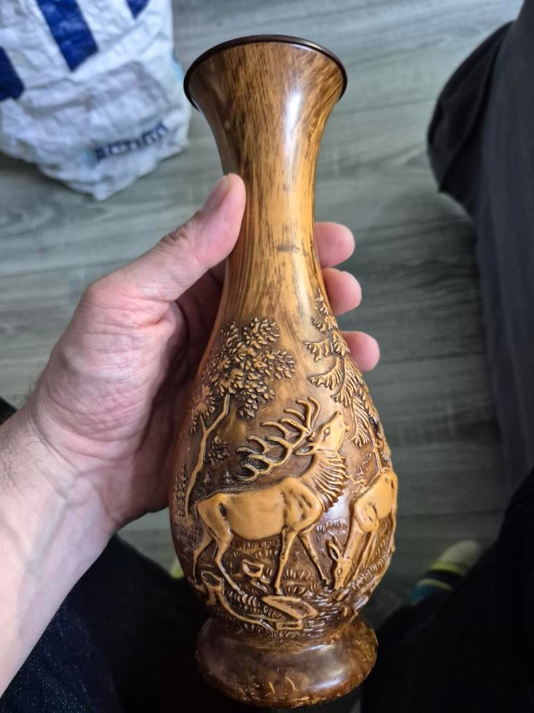 Vintage Kunststof Vaas met Herten Reliëf - Bos Tafereel, Antiek en Kunst, Ophalen of Verzenden
