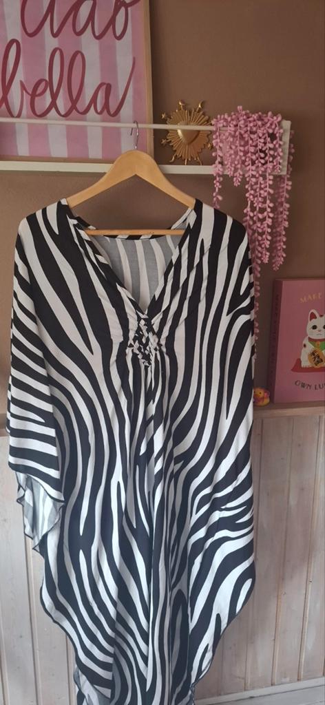 Zebraprint Kaftan Jurk - Comfortabel & Stijlvol, Zwart, Maat 42/44 (L), Ophalen of Verzenden, Onder de knie