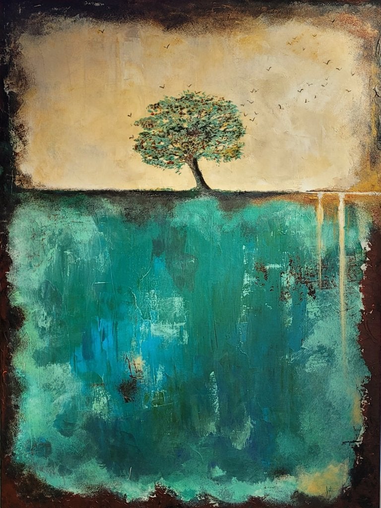 "Solitaire" by Winny Lenderink, Acrylverf, Handgeschilderd, Overige materialen, Landschap