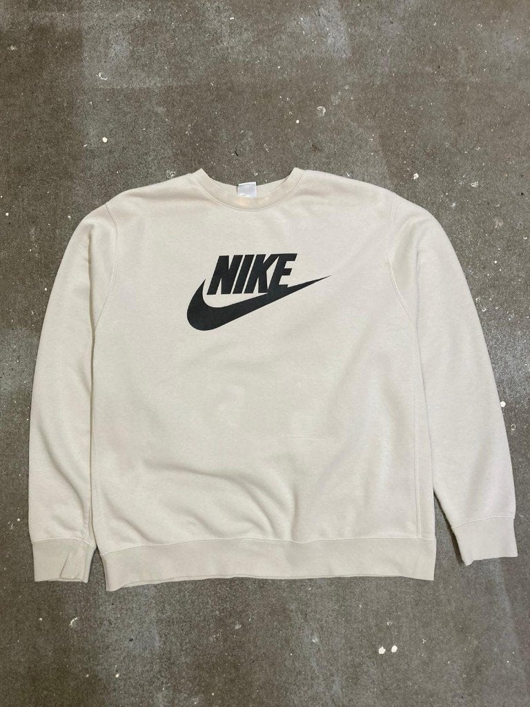 Y2k 2000s Nike Big Logo Sweater - XL - Creme - Vintage, Kleding | Heren, Wit, Nike, Maat 56/58 (XL), Ophalen of Verzenden
