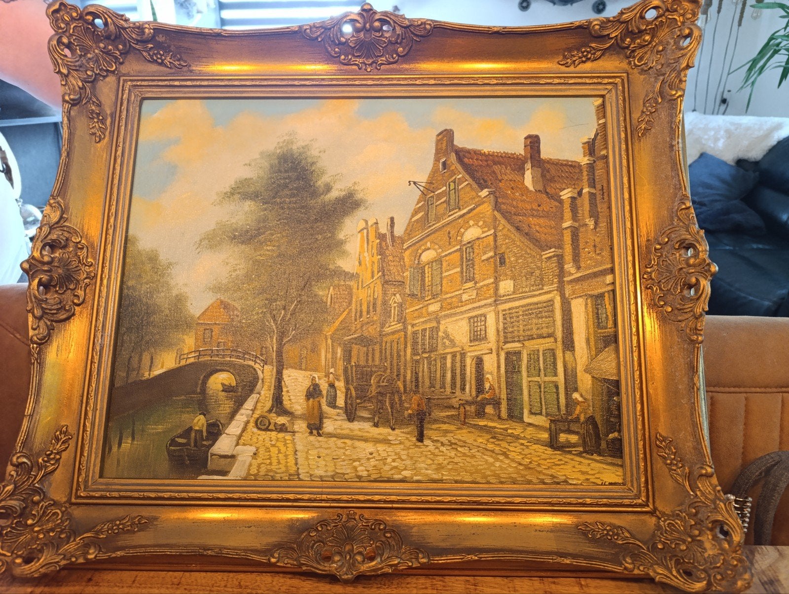 Oud Hollands stadsgezicht, naar Cornelis Springer, Doek, Oud hollands, Ophalen of Verzenden, Olieverf