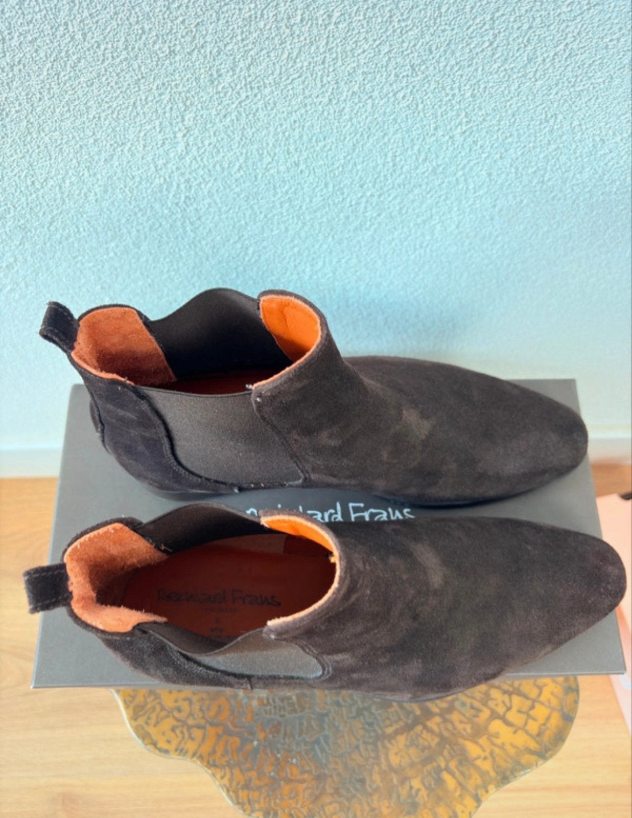 Reinhard Frans donkerbruine suède Chelsea boots handmade 41, Bruin, Boots, Ophalen of Verzenden, Zo goed als nieuw