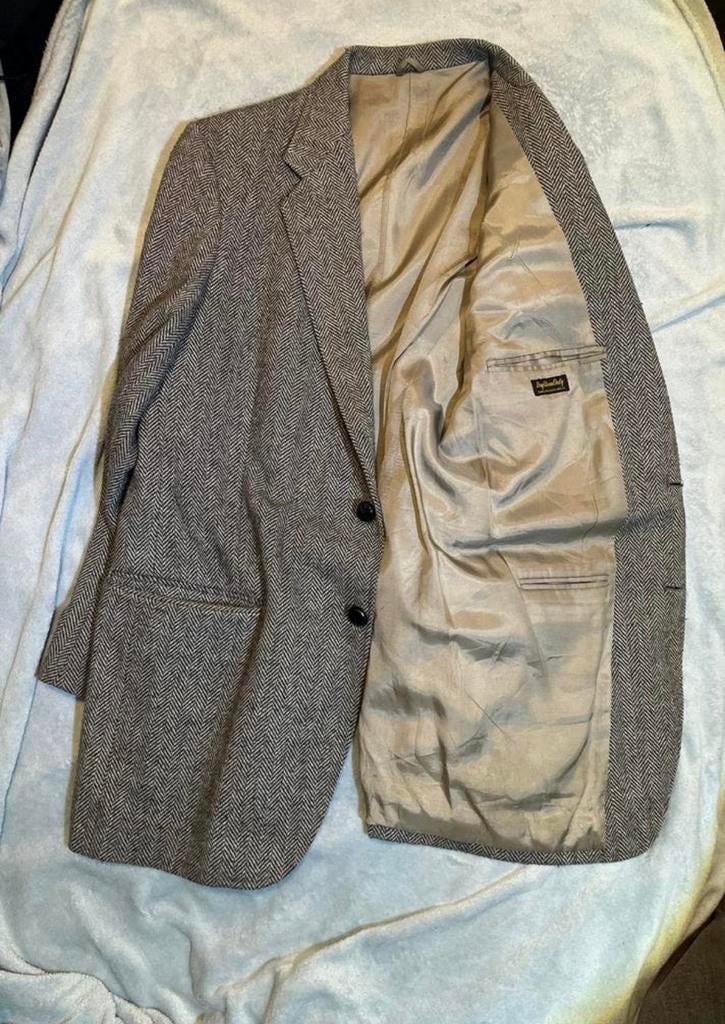 Vintage bruine colbert met visgraat patroon, Ophalen of Verzenden, Gedragen, Maat 48/50 (M), Bruin