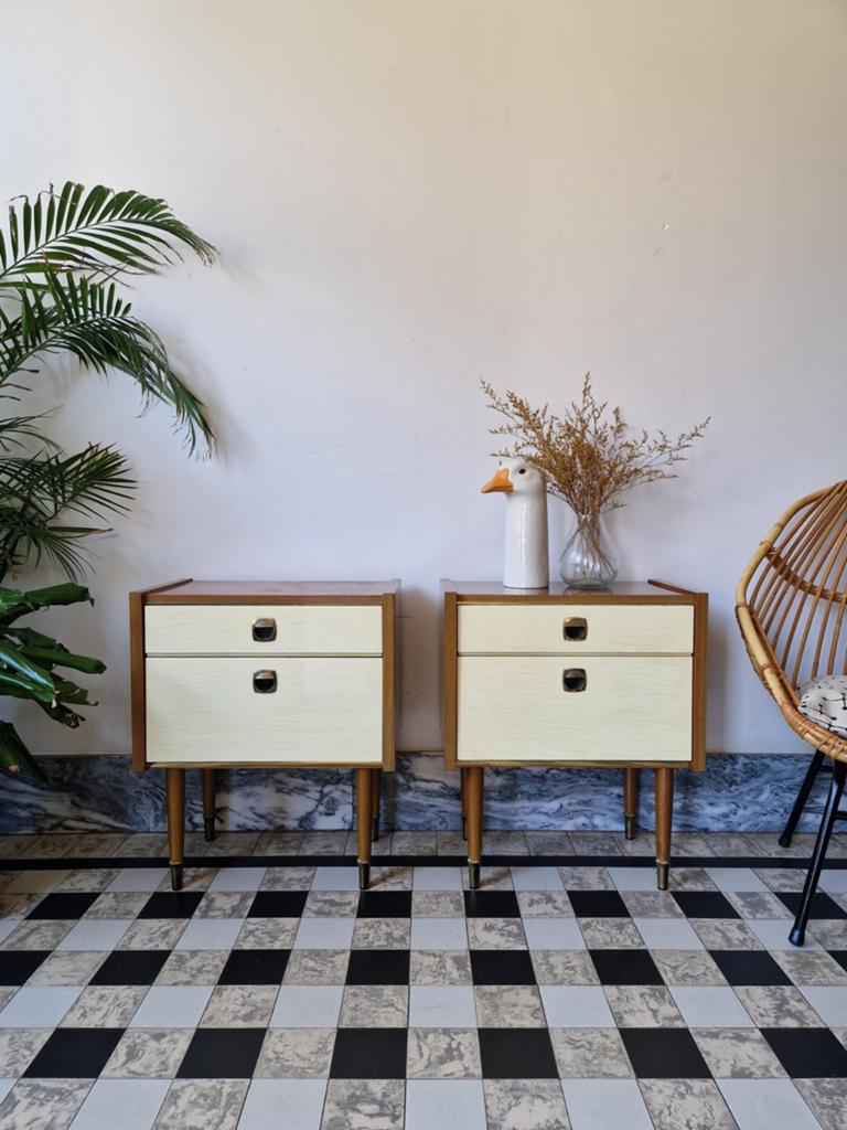 Vintage sixties nachtkastjes | kastjes | retro, Ophalen, Gebruikt, Minder dan 45 cm