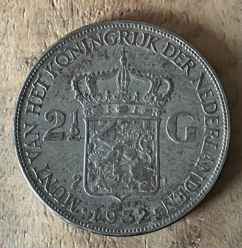 2,5 gulden 1932 Wilhelmina (Grof Haar), Postzegels en Munten, Munten | Nederland, Ophalen, Zilver, Koningin Wilhelmina, Losse munt
