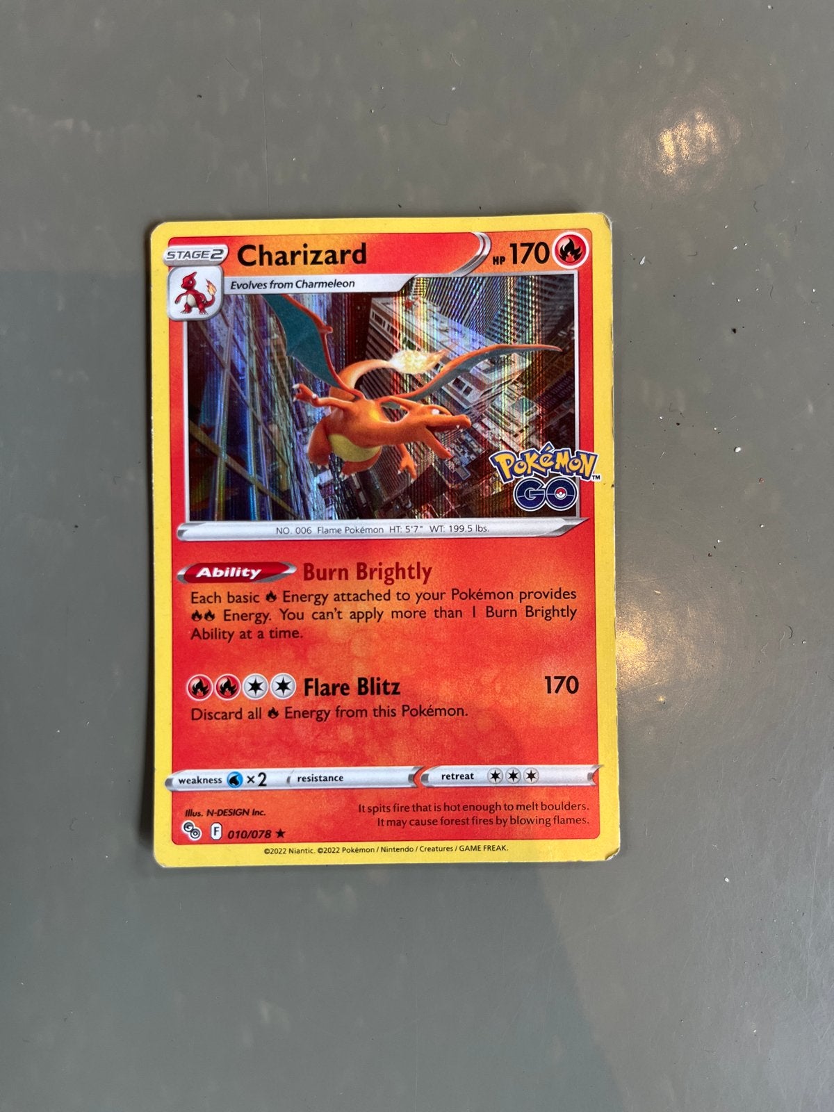 Pokémon TCG Charizard 010/078 Pokémon GO Kaart, Ophalen of Verzenden, Zo goed als nieuw, Losse kaart