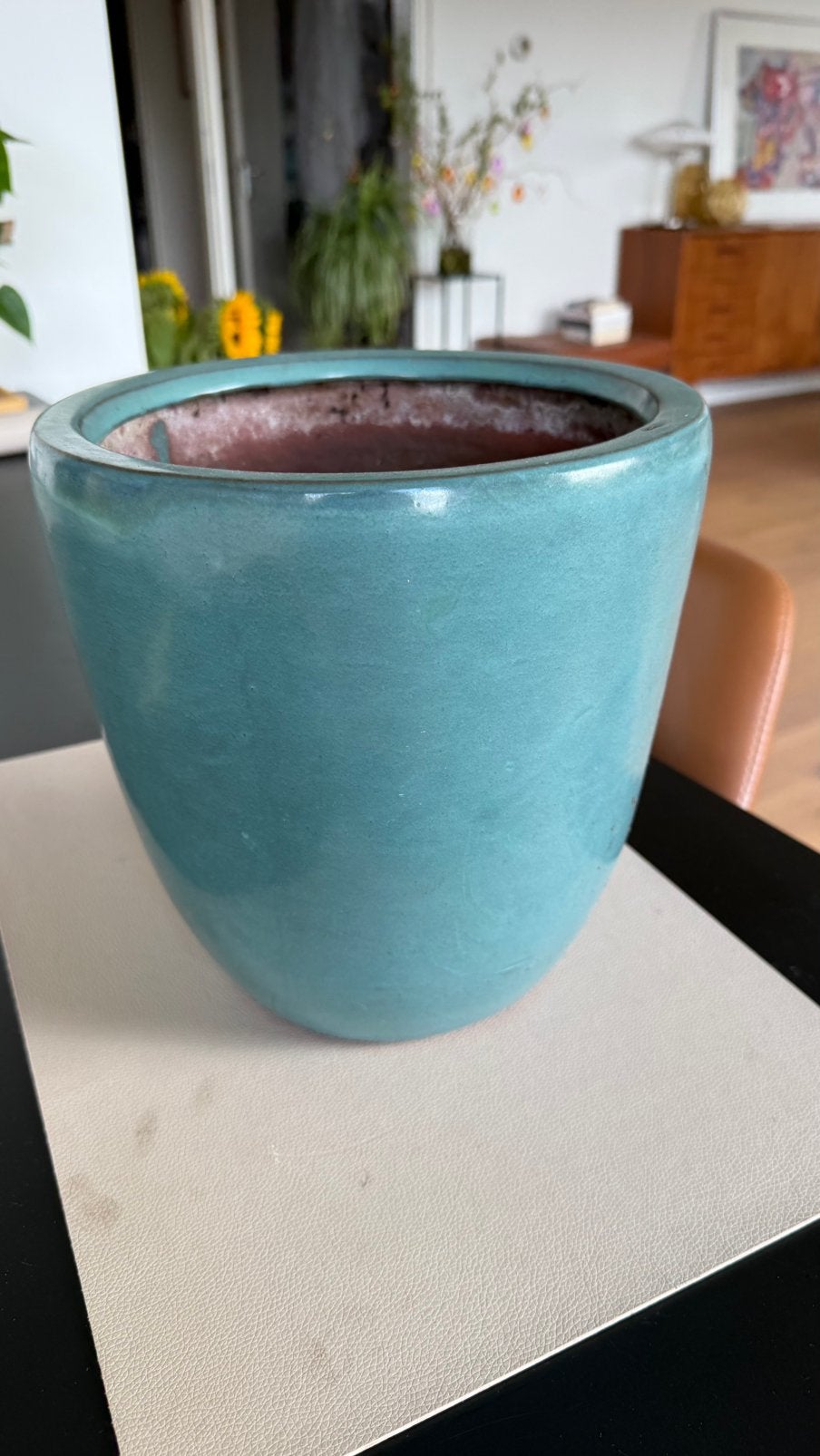 Bloempot (aardewerk) voor buiten of binnen., Rond, Binnen, Ophalen of Verzenden, Zo goed als nieuw