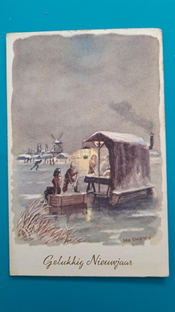 Schaatsen Koek en Zopie tent. Illustrator Van Zwieten 1958, Ophalen of Verzenden, 1940 tot 1960, Gelopen