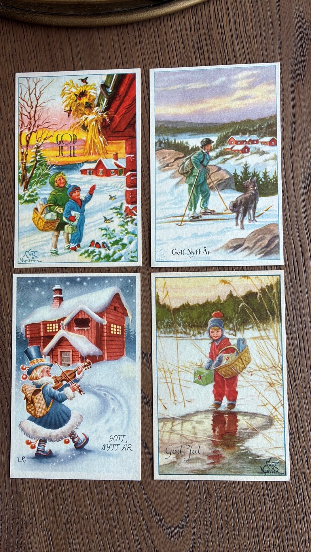 16 kerst/nieuwjaarkaarten.GodJul/Gott Yytt Ar. Gesign., Ophalen of Verzenden, 1920 tot 1940, Ongelopen