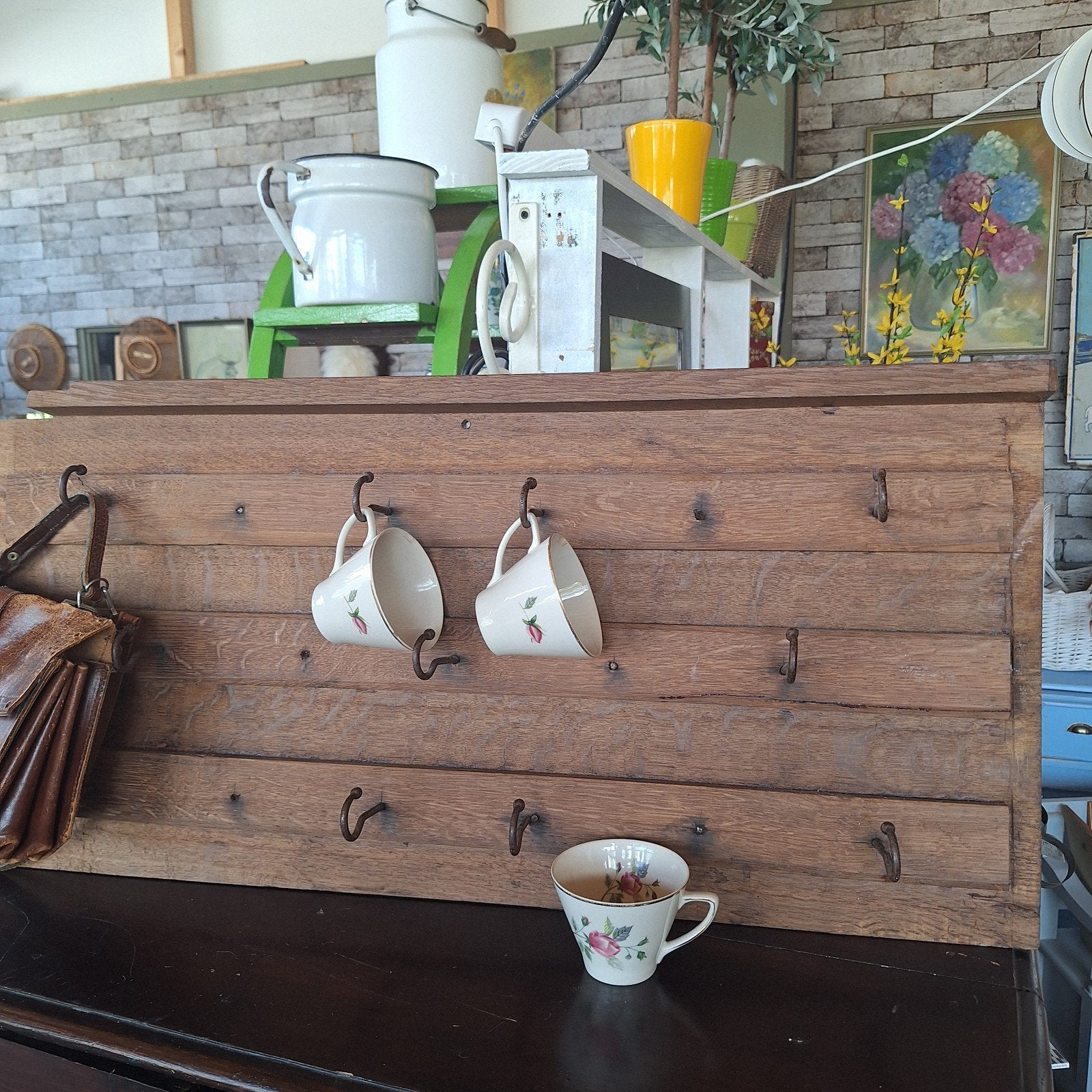 Brocante kopjesrek / sleutelrek met oude haken, Ophalen of Verzenden