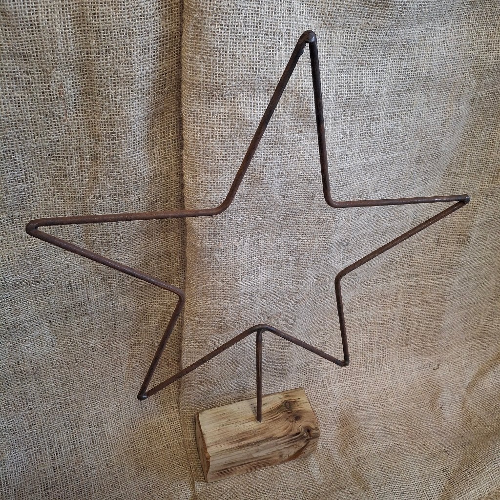 Handgemaakte ijzeren kersster + houten voet - Kerstdecoratie, Diversen, Nieuw, Ophalen of Verzenden