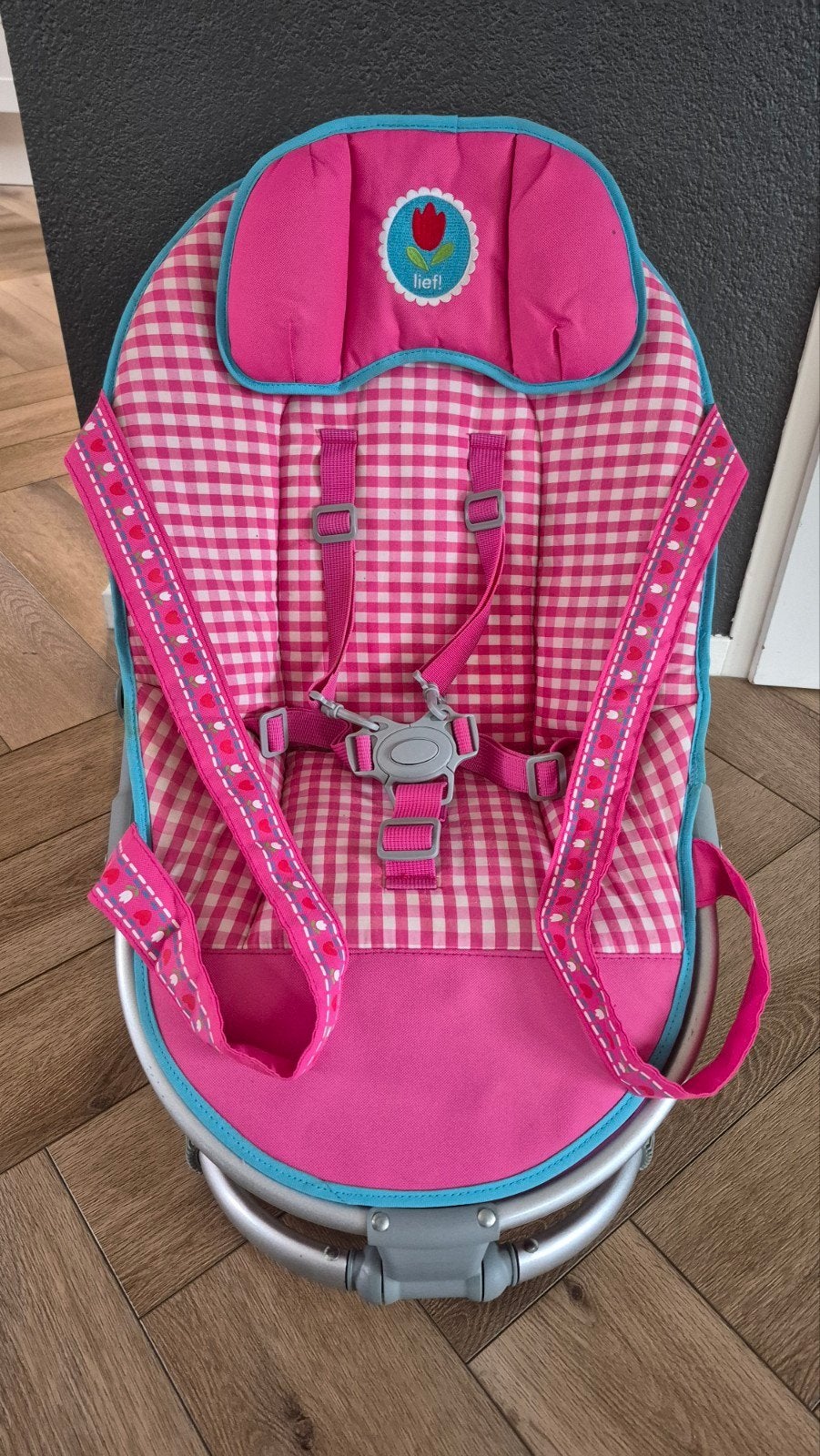 Lief! Lifestyle Wipstoel verstelbaar roze geruit, Ophalen of Verzenden, Wipstoel, Verstelbaar
