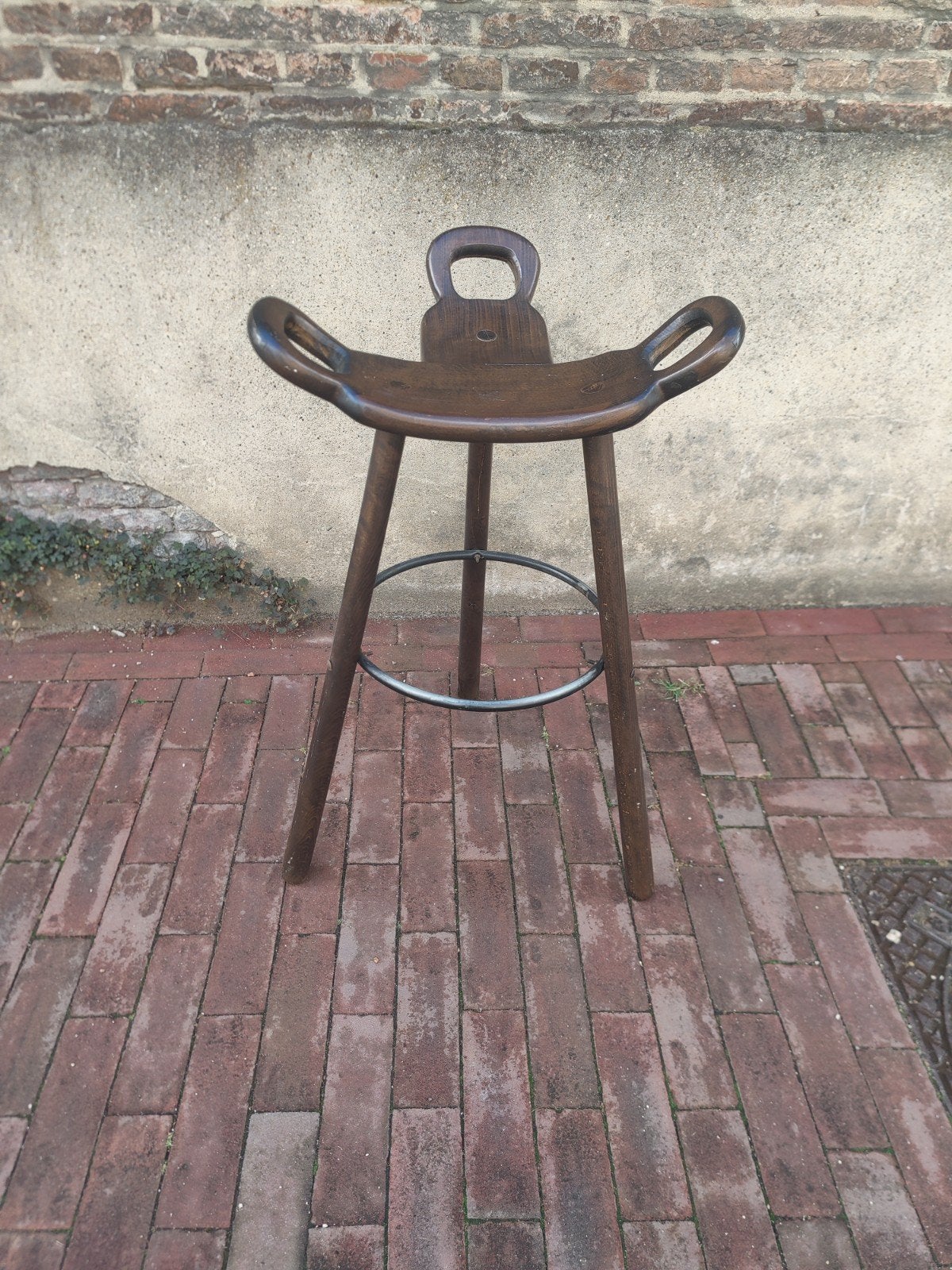 Vintage Spaanse Brutalistische Eiken Barkruk 'Marbella', Gebruikt, 60 tot 90 cm, Ophalen of Verzenden, 1 kruk