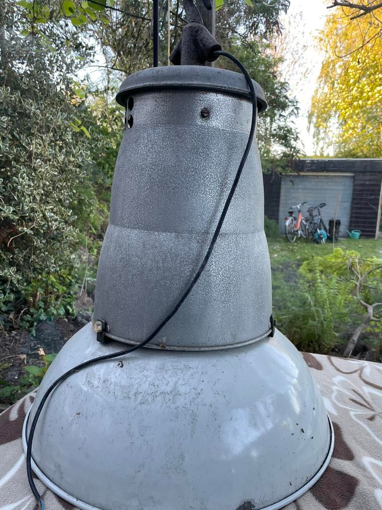 TEAB Oude vintage fabriekslamp, Huis en Inrichting, Lampen | Hanglampen, Ophalen, Gebruikt, Metaal, 50 tot 75 cm