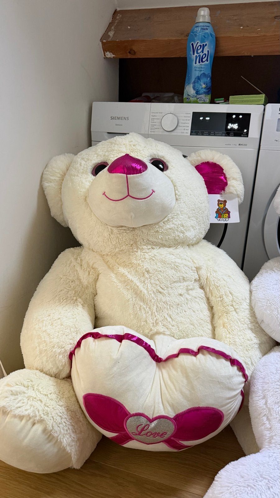 Groot wit beertje met roze hart - Jafri Toys, Ophalen, Overige merken, Beer, Wit
