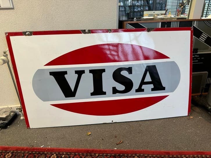 Vintage ge?mailleerd VISA reclamebord, Ophalen