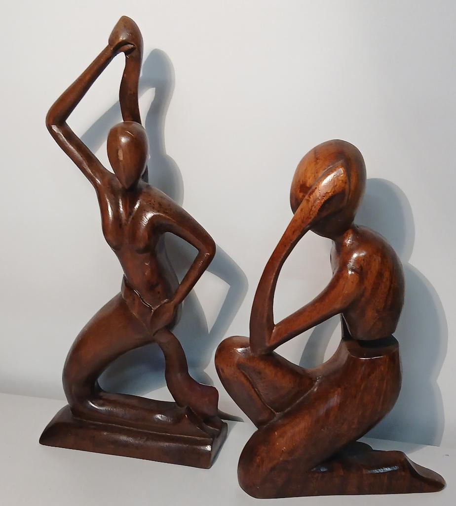 Set Beelden Houtsnijwerk Absracte Design Kunst Sculptuur, Ophalen of Verzenden, 20 - 50 cm, Hout, Vrouw