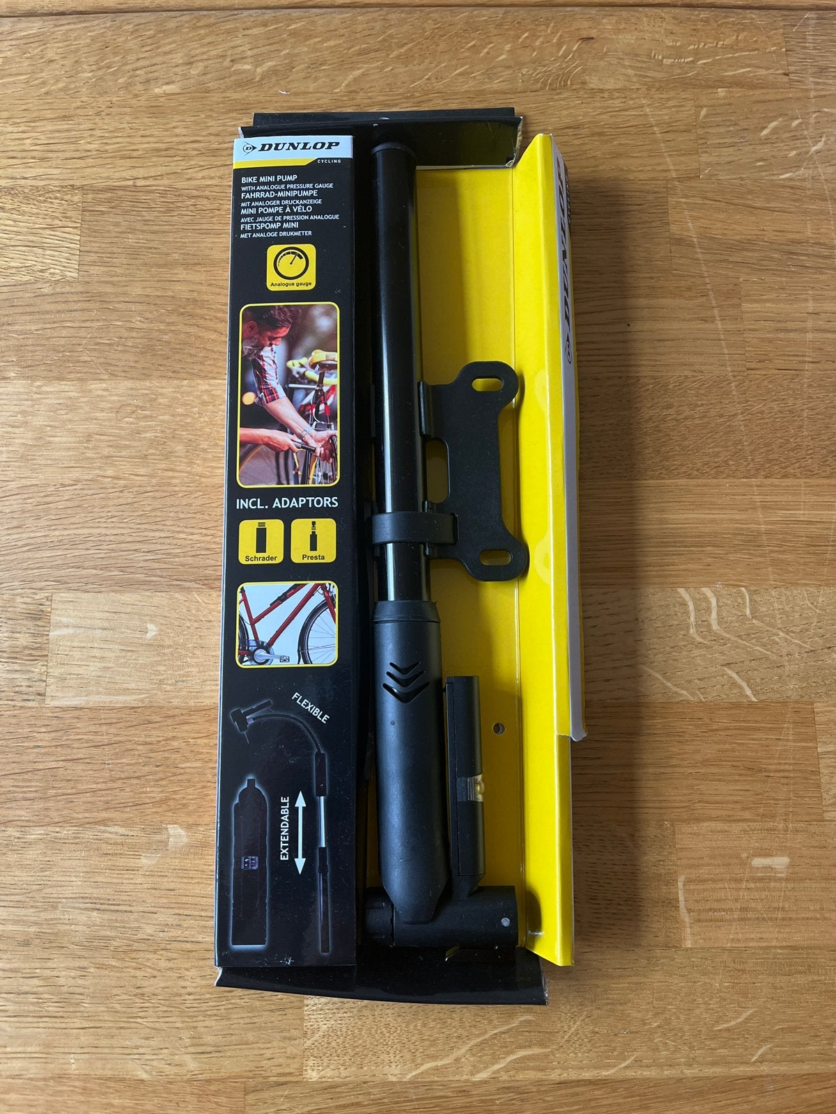 Dunlop Fiets Mini Pomp met Drukmeter en Adapters, Ophalen of Verzenden, Drukmeter, Nieuw