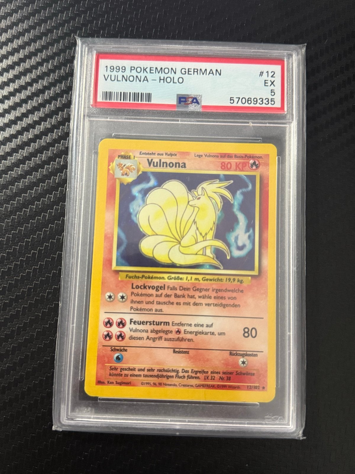 1999 Pokémon Duitse Vulnona Holo PSA 5 EX, Ophalen of Verzenden, Gebruikt, Losse kaart, Foil