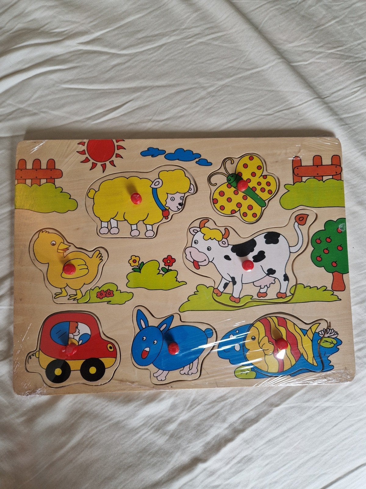 Houten Dieren Puzzel met Knoppen voor Peuters, Ophalen of Verzenden, Zo goed als nieuw, Van hout, Minder dan 10 stukjes