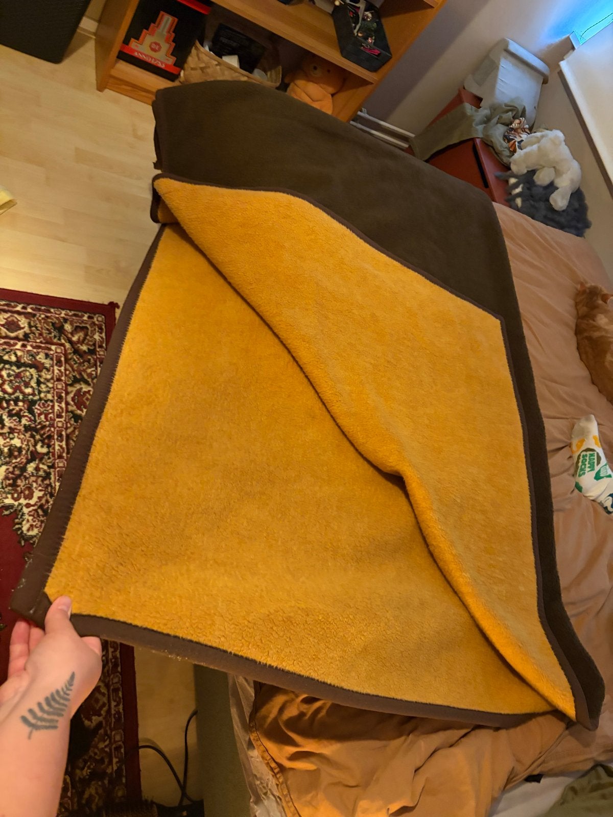Vintage retro deken bruin/oranje – 220 x 180 cm, 220 cm, Ophalen of Verzenden, 180 cm, Bruin