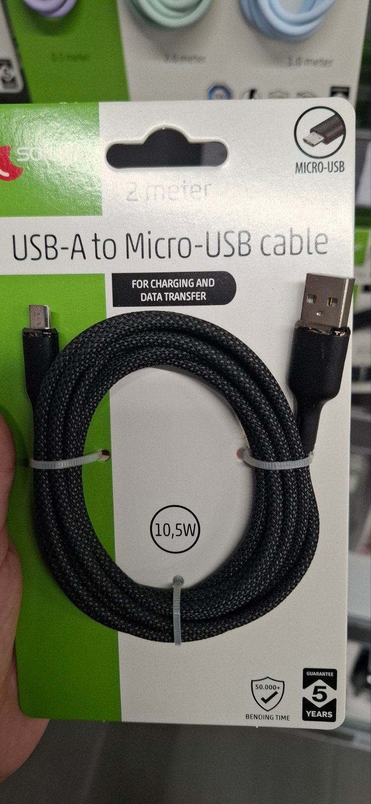 USB-A naar Micro-USB kabel - 2 meter (10,5W), Computers en Software, Ophalen, Nieuw