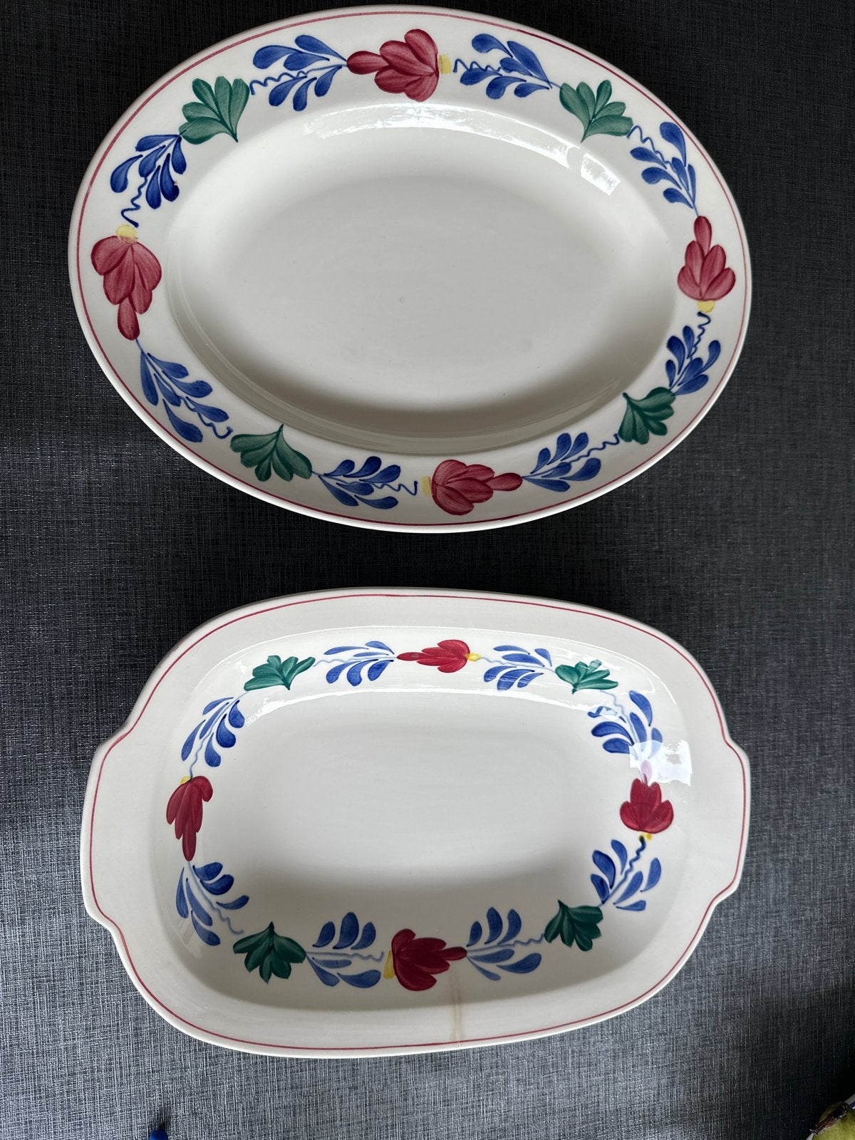 Set van 2 Oud Boerenbont Schalen - Ovale Serveerschalen, Ophalen of Verzenden