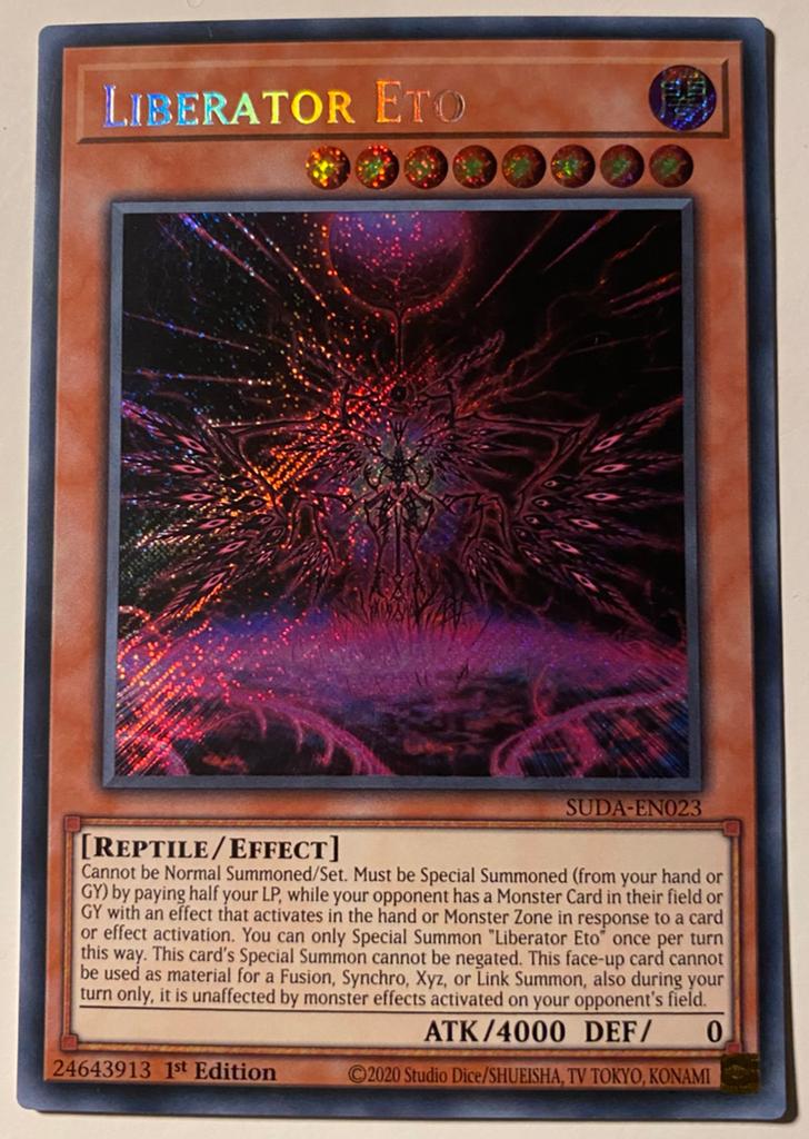 Yu-Gi-Oh! Liberator Eto SUDA 1st Edition !, Ophalen of Verzenden, Zo goed als nieuw, Losse kaart, Foil