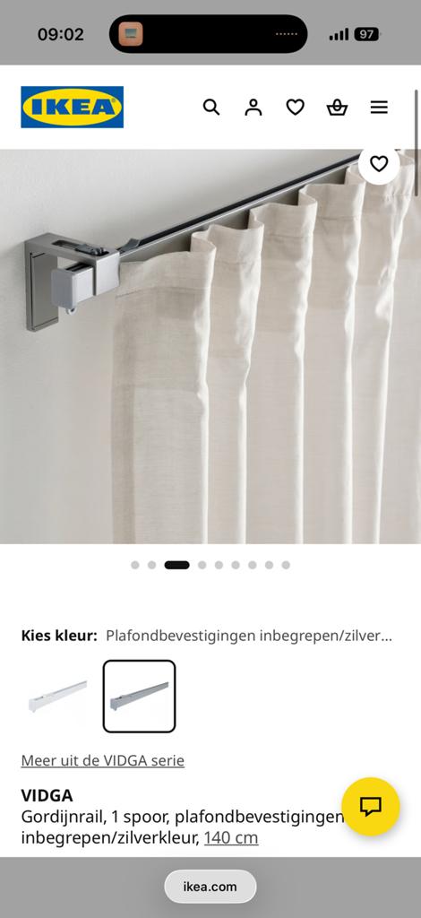 Gratis IKEA Vidga gordijnrails zilver 140cm, Ophalen, Gebruikt, 100 tot 150 cm, Minder dan 100 cm