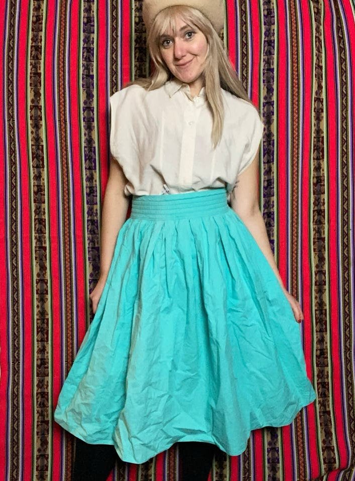 Vintage rok - groen / turquoise - katoen - 36/S/small, Hgv, Hgv, Ophalen of Verzenden, Maat 36 (S)