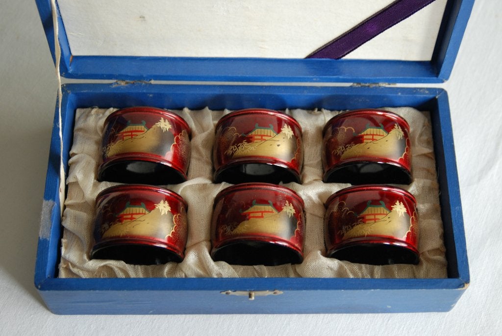 Vintage Japans Lakwerk Servetringen (6 stuks), Antiek en Kunst, Hout, Overige typen, Ophalen of Verzenden, Japan
