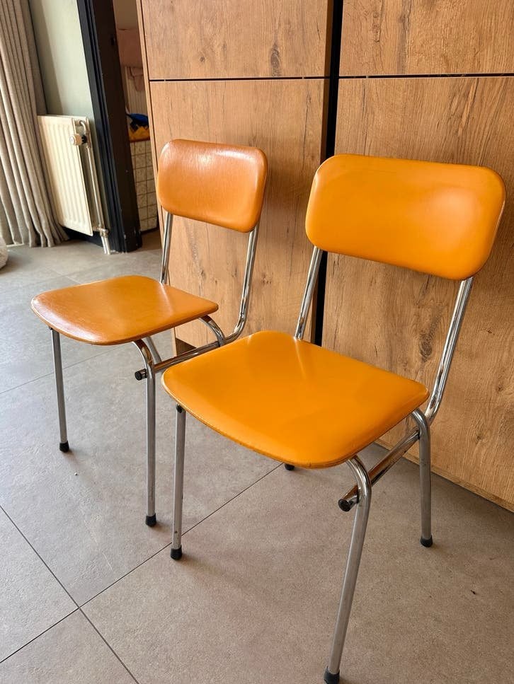 Vintage oranje stoelen jaren 70-80 set van 2, Ophalen, Kunststof, Twee, Overige kleuren
