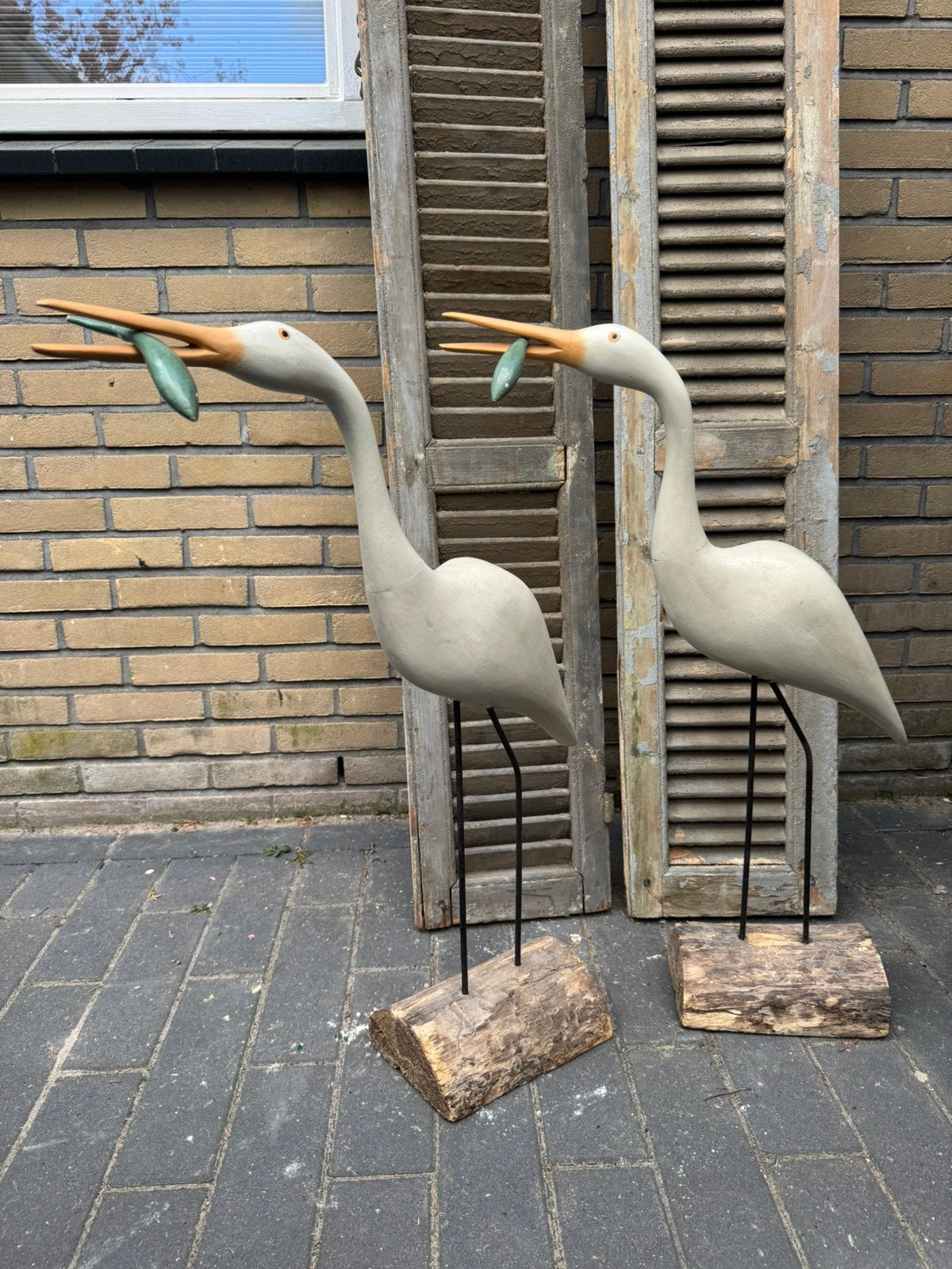 2 houten reigers, Ophalen of Verzenden