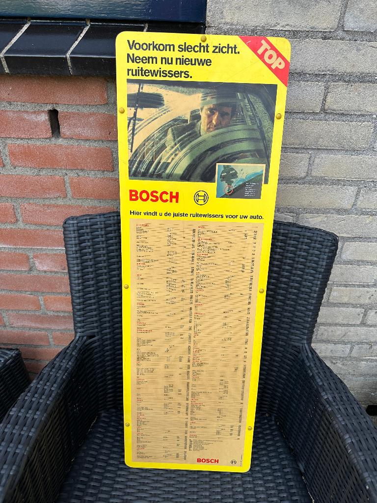 Mooi BOSCH ruitenwisser bord. Jaren 70-80 75,5 x 24,4 cm., Ophalen of Verzenden, Gebruikt, Reclamebord