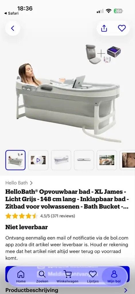 HelloBath Opvouwbaar Bad - XL James - Licht Grijs, Ophalen of Verzenden, Nieuw, Met bad
