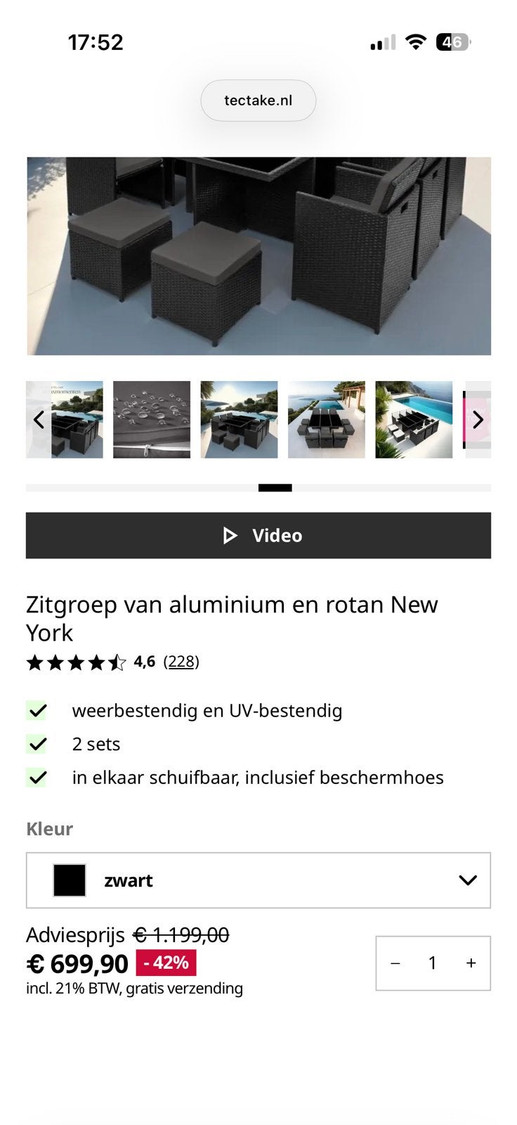 6-8 persoons tuinset Tectake, Ophalen, Zo goed als nieuw, Aluminium