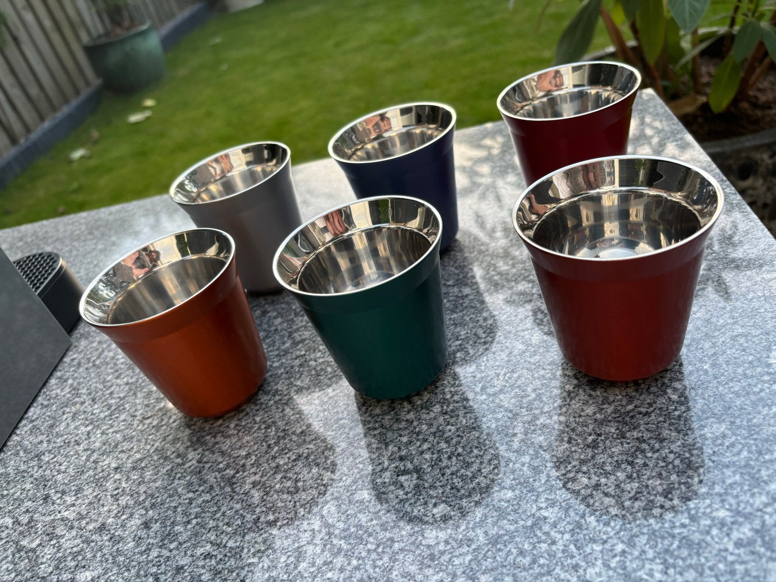Set van 6 RVS Espresso Kopjes - Diverse Kleuren, Huis en Inrichting, Ophalen of Verzenden, Metaal, Meerkleurig, Overige typen