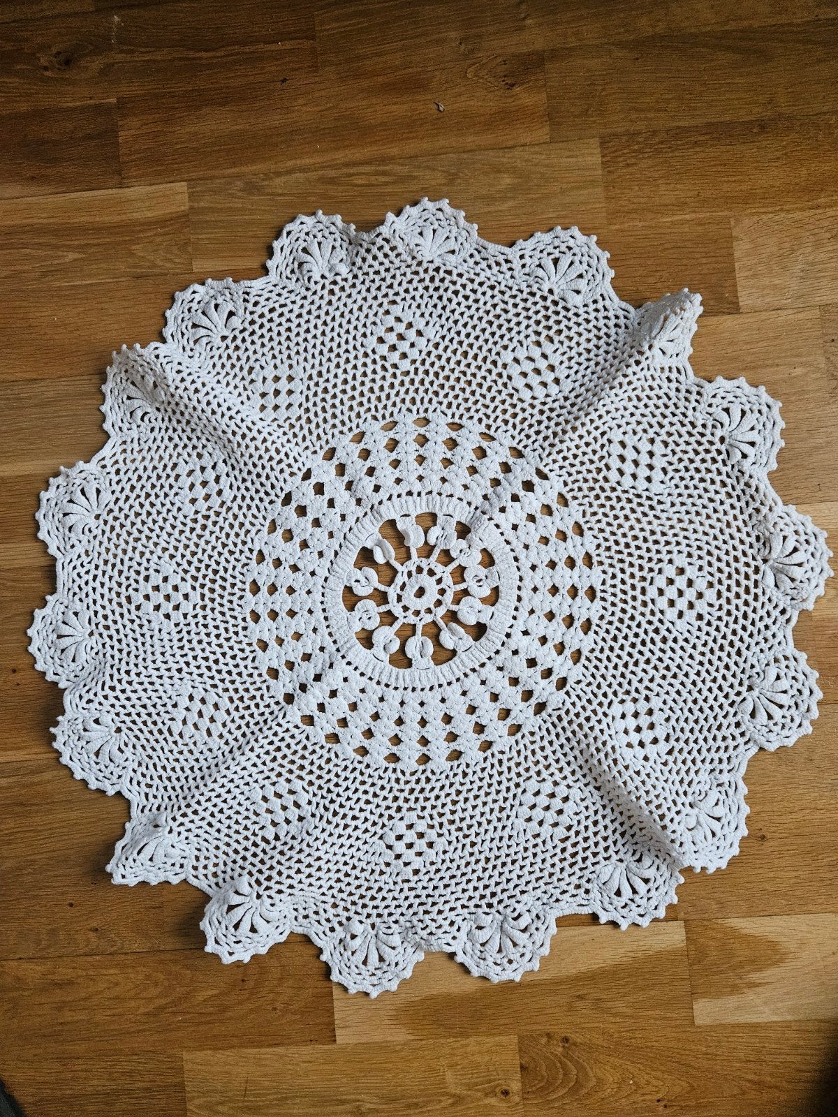 Handgemaakt wit gehaakt kleedje, rond, 60 cm, Gebruikt, 50 tot 100 cm, Vintage, Handgemaakt, Brocante, Wit