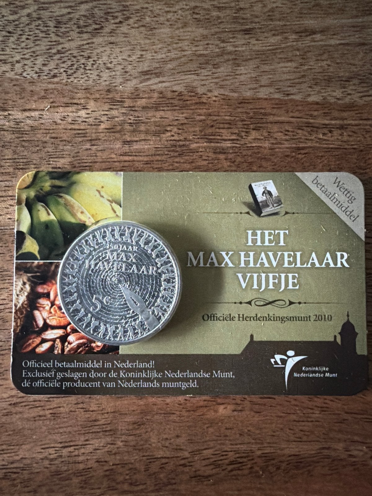 Max Havelaar Vijfje - Officiële Herdenkingsmunt 2010, Koningin Beatrix, Zilver, Euro's, Ophalen of Verzenden