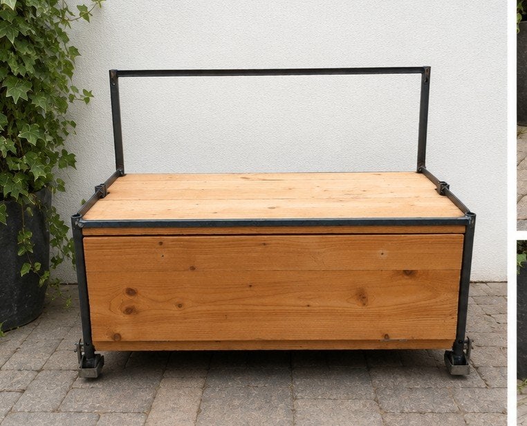 Unieke industriële tv-kast op wieltjes - 102 cm breed, Gebruikt, 100 tot 150 cm, Minder dan 100 cm, Industrieel