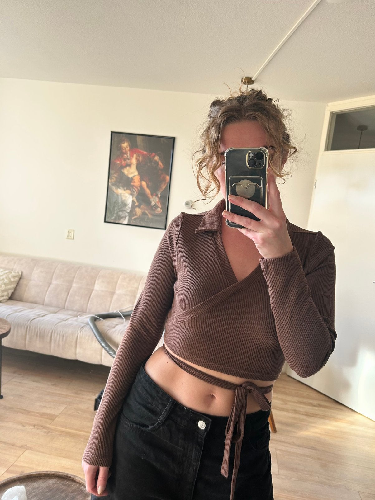 H&M wikkeltop bruin, Bruin, Maat 42/44 (L), Ophalen of Verzenden, Lange mouw