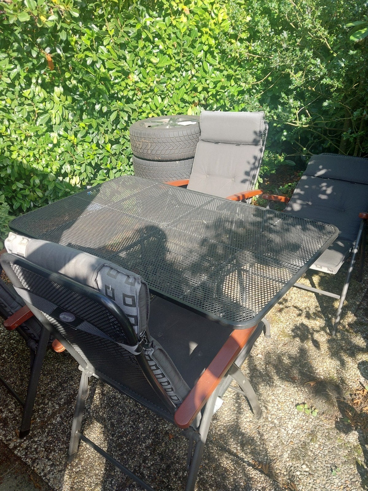 Tuinset met 4 stoelen en tafel - Gebruikt, Tuin en Terras, Ophalen, 4 zitplaatsen, Gebruikt, Tuinset
